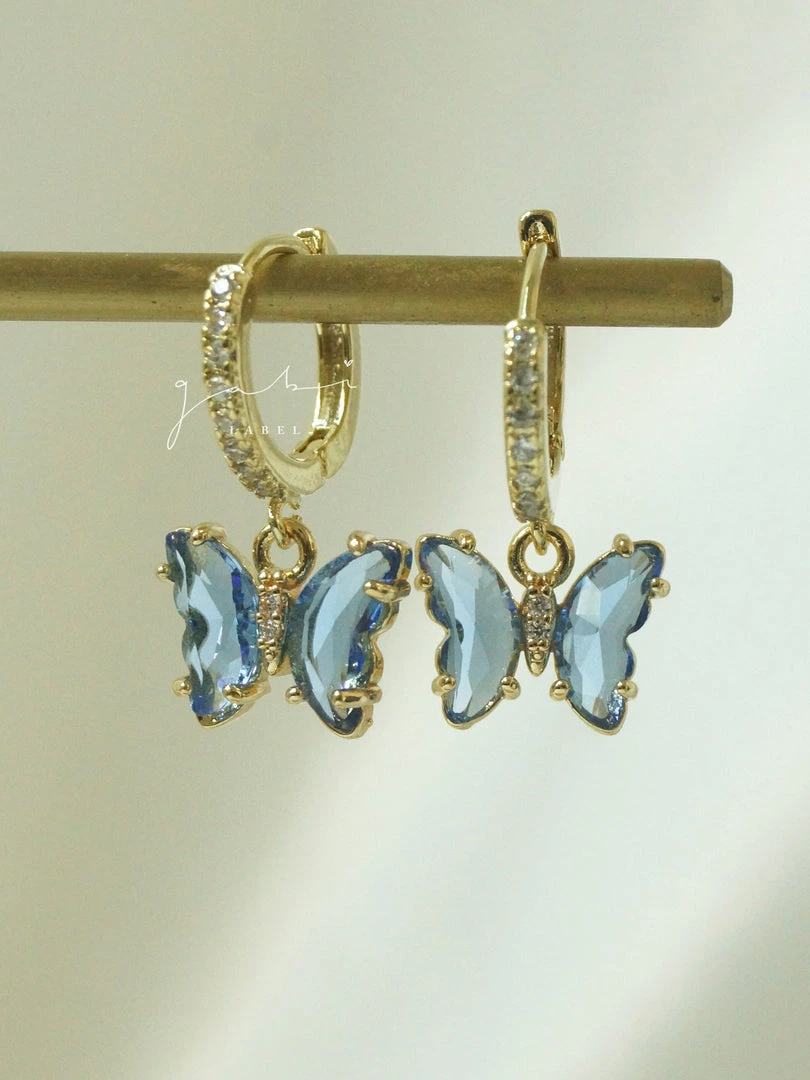 Gabi The Label EARRINGS Petite Butterfly Huggies - Cornflower Blue *14K Gold-plated