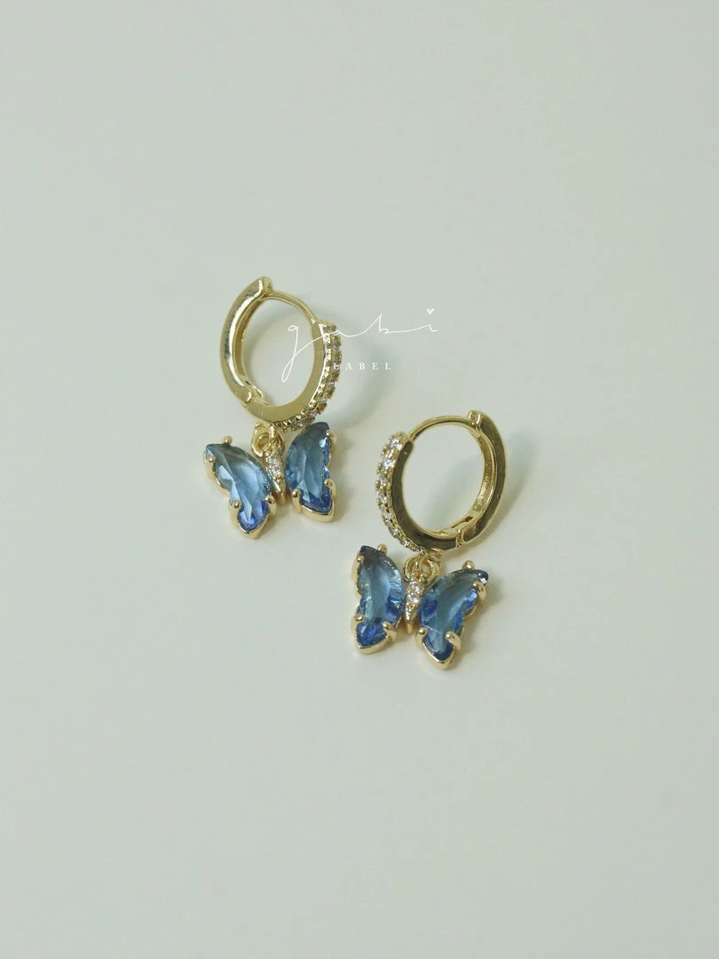 Gabi The Label EARRINGS Petite Butterfly Huggies - Cornflower Blue *14K Gold-plated