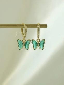 Gabi The Label Petite Butterfly Huggies - Emerald Green *14K Gold-plated