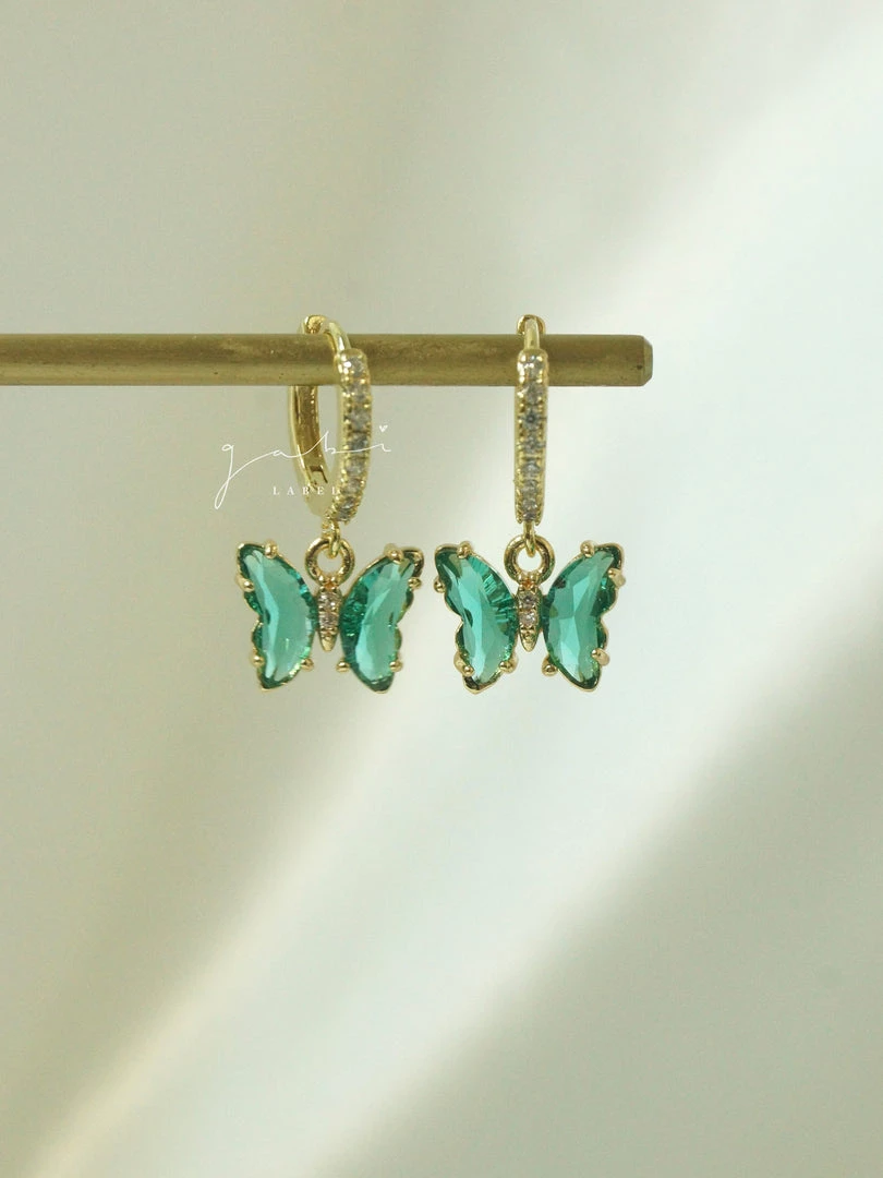 Gabi The Label Petite Butterfly Huggies - Emerald Green *14K Gold-plated