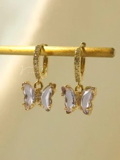 Gabi The Label EARRINGS Petite Butterfly Huggies - Lilac *14K Gold-plated