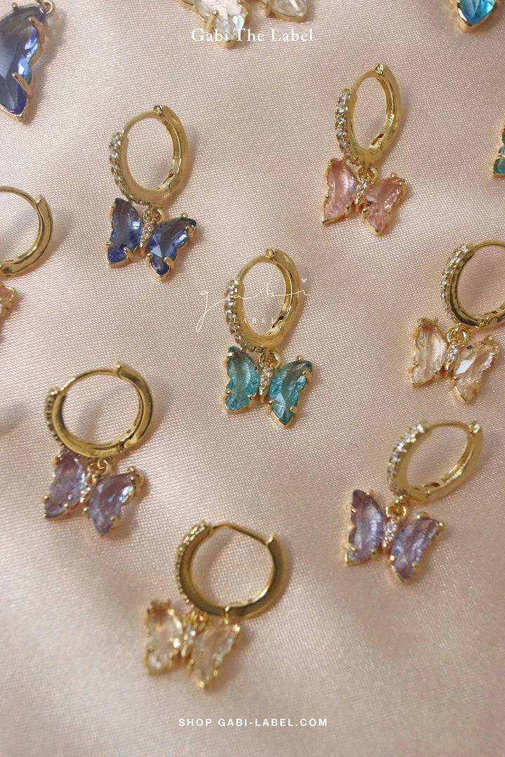 Gabi The Label EARRINGS Petite Butterfly Huggies - Clear *14K Gold-plated