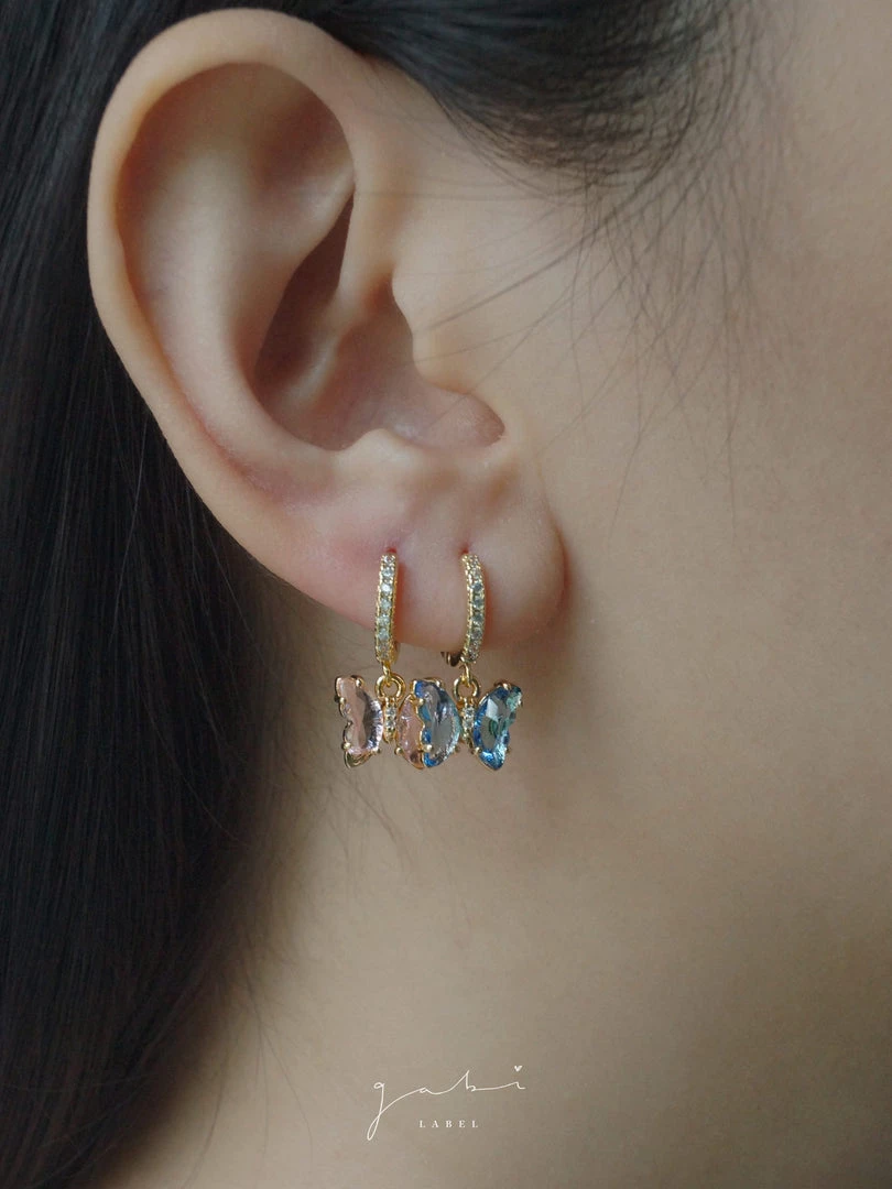 Gabi The Label EARRINGS Petite Butterfly Huggies - Cornflower Blue *14K Gold-plated