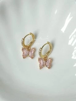 Gabi The Label EARRINGS Petite Butterfly Huggies - Pink *14K Gold-plated