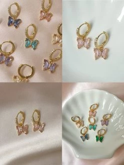 Gabi The Label EARRINGS Petite Butterfly Huggies - Pink *14K Gold-plated