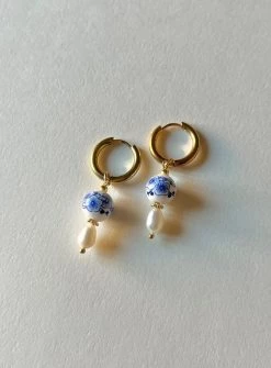 Gabi The Label Ceramic And Pearl Hoop Earrings