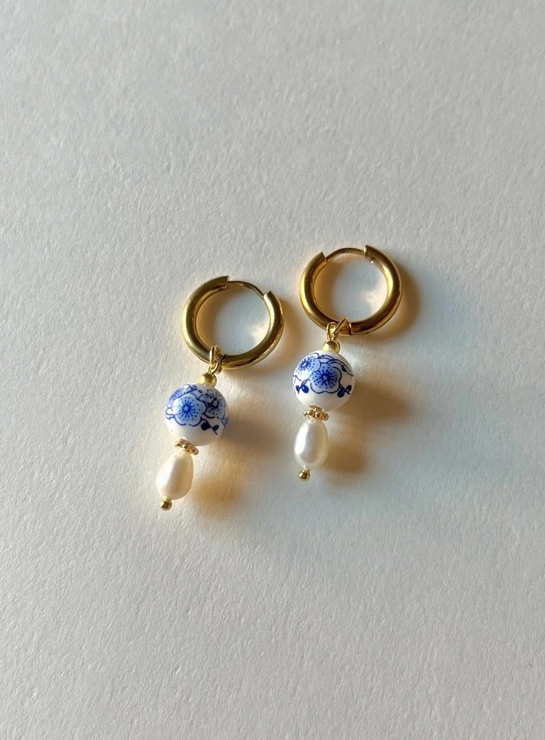 Gabi The Label Ceramic And Pearl Hoop Earrings