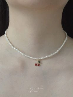 Gabi The Label Pearl Necklace With Cherry Pendant