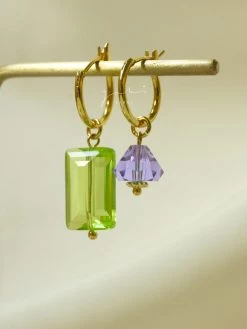Gabi The Label Mismatched Colour Glass Crystal Hoops