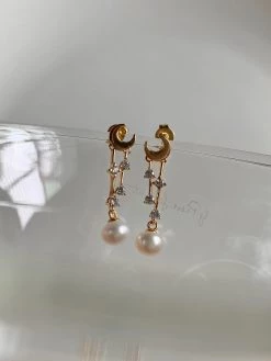 Gabi The Label Crescent Moon & Pearl Earrings