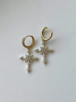 Gabi The Label Belief Cross Pavé Huggie Hoops EARRINGS
