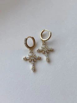 Gabi The Label Belief Cross Pavé Huggie Hoops EARRINGS