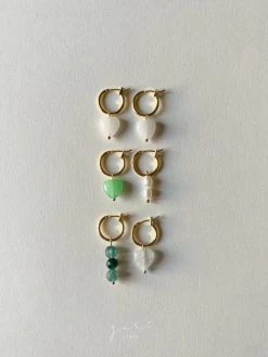 Gabi The Label White Jade Heart Hoop Earrings