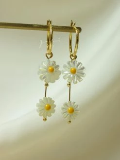 Gabi The Label EARRINGS Layered Daisy Hoops - Natural Shell