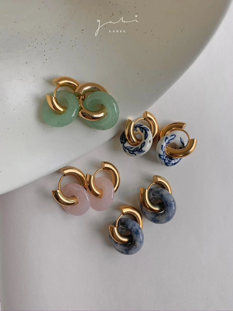 Gabi The Label EARRINGS Donut Hoops - Green Aventurine