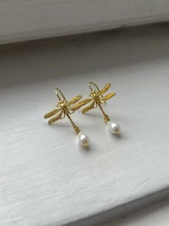 Gabi The Label Dragonfly Teardrop Pearl Earrings