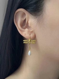 Gabi The Label Dragonfly Teardrop Pearl Earrings