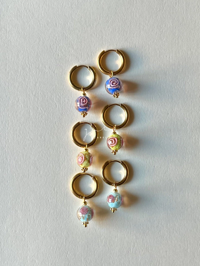 Gabi The Label Little Hoops With Eclectic Glass Beads - Green Apple EARRINGS