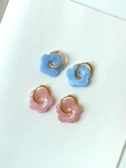 Gabi The Label EARRINGS Stainless Steel Hoops With Flower - Blue