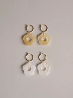 Gabi The Label EARRINGS Little Flower Hoops - Marbled Oat *18K Gold-plated