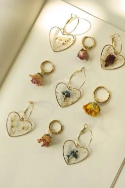 Gabi The Label Pressed Flower Heart Hoops - Blue