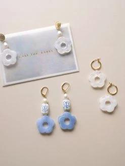 Gabi The Label EARRINGS Little Flower Hoops - Marbled White *18K Gold-plated