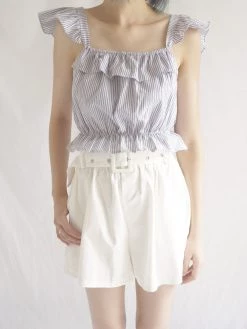 Gabi The Label Jackie Flutter Sleeves Top - Blue Stripes CLOTHING