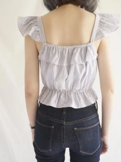 Gabi The Label Jackie Flutter Sleeves Top - Blue Stripes CLOTHING