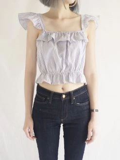 Gabi The Label Jackie Flutter Sleeves Top - Blue Stripes CLOTHING