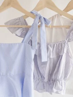 Gabi The Label Jackie Flutter Sleeves Top - Blue Stripes CLOTHING