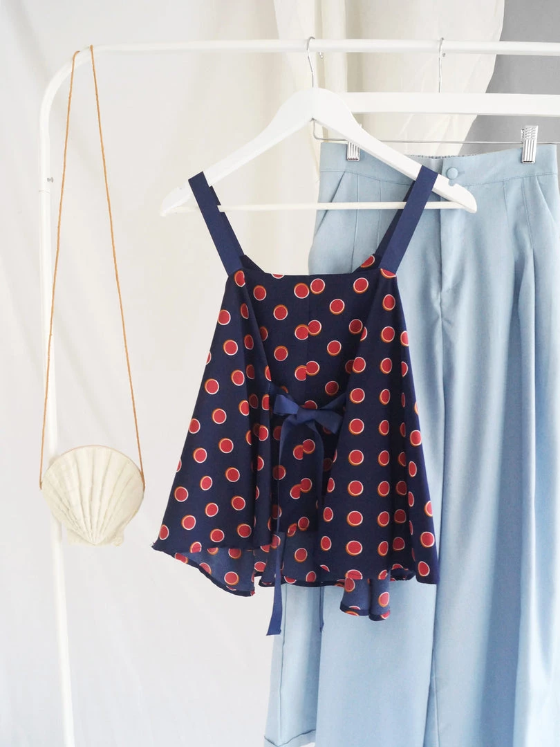 Gabi The Label Polly Ribbon Top - Navy Blue