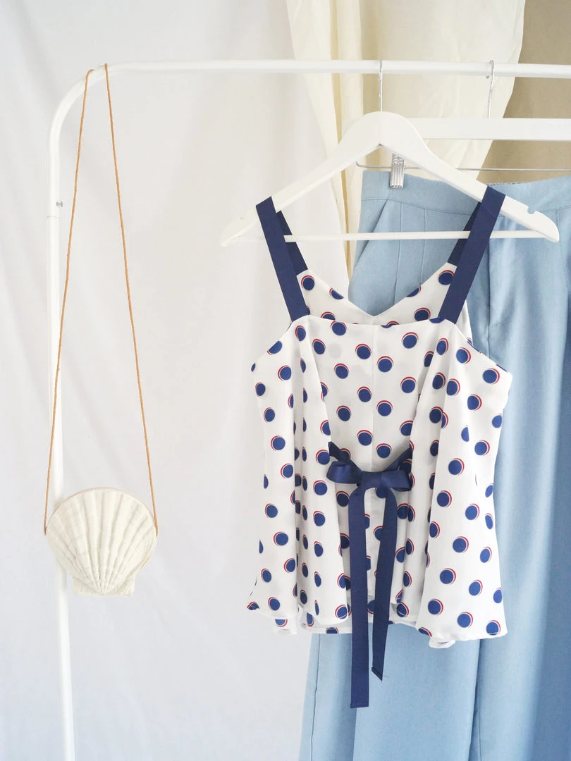 Gabi The Label Polly Ribbon Top - Navy Blue