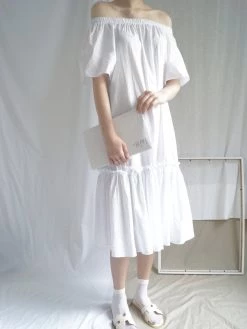 Gabi The Label Tahini Off-Shoulder Dress - White