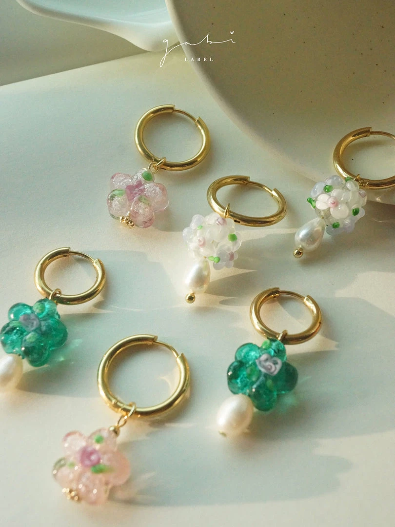Gabi The Label Glass Flower Bouquet Hoop Earrings