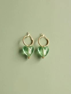 Gabi The Label Glass Heart Hoops - Mint *18K Gold-plated