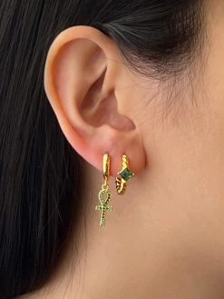 Gabi The Label Twist Gemstone Huggies - Emerald Green