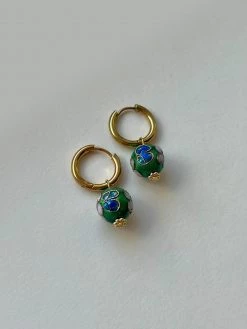 Gabi The Label Green Flower Cloisonne Hoops