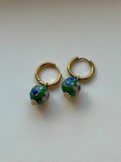 Gabi The Label Green Flower Cloisonne Hoops