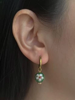 Gabi The Label Green Flower Cloisonne Hoops