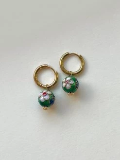 Gabi The Label Green Flower Cloisonne Hoops