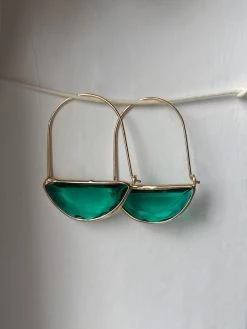 Gabi The Label Half-Moon Crystal Hoop Earrings - Emerald Green