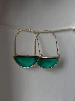Gabi The Label Half-Moon Crystal Hoop Earrings - Emerald Green
