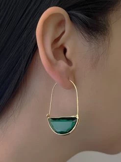 Gabi The Label Half-Moon Crystal Hoop Earrings - Emerald Green