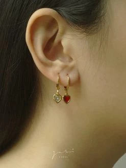 Gabi The Label EARRINGS Heart Gem Huggies - Red