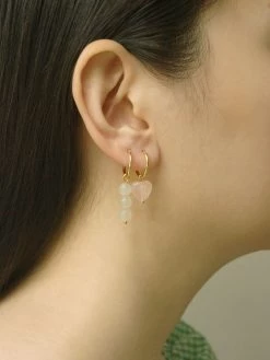 Gabi The Label EARRINGS Little Stone Heart Mismatched Hoops - Pink/White