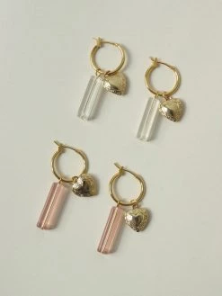 Gabi The Label Locket & Glass Dangle Hoops - Pink