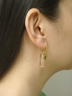 Gabi The Label EARRINGS Locket & Glass Dangle Hoops - Clear