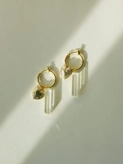 Gabi The Label EARRINGS Locket & Glass Dangle Hoops - Clear