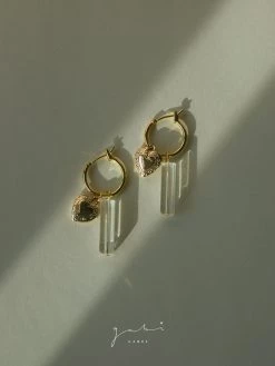 Gabi The Label EARRINGS Locket & Glass Dangle Hoops - Clear