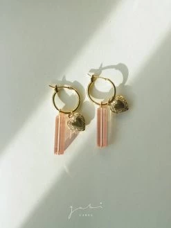 Gabi The Label Locket & Glass Dangle Hoops - Pink